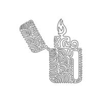 Single one line drawing metal lighter. Fire from lighter. Manual, gas lighter with burning flame in flat style. Swirl curl style concept. Modern continuous line draw design graphic vector illustration