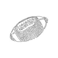 Single one line drawing leather American football ball. American college high school junior striped football. Swirl curl style concept. Modern continuous line draw design graphic vector illustration