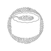 Continuous one line drawing sushi roll with salmon. Traditional Japanese meal. Menu in Japanese restaurant. Swirl curl circle background style. Single line draw design vector graphic illustration