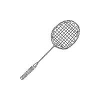 raqueta de bádminton de dibujo continuo de una línea. equipo de deporte. raquetas de bádminton antiguas. artículos deportivos. ilustración para el campeonato. estilo de rizo de remolino. gráfico vectorial de diseño de dibujo de una sola línea vector