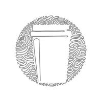 Single continuous line drawing disposable takeaway coffee cup. Cardboard coffee mug for espresso, cappuccino drink. Swirl curl circle background style. One line draw graphic design vector illustration