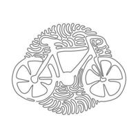 bicicleta de dibujo de una línea continua. icono de bicicleta. concepto de ciclismo. señal para el camino de las bicicletas aislado. estilo plano moderno para diseño gráfico, logotipo. estilo de fondo de círculo de rizo de remolino. dibujo de una sola línea vector