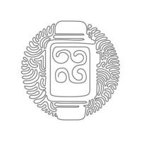 Continuous one line drawing Smart watch device display with app icons. Smart watch wearable technology. Swirl curl circle background style. Single line draw design vector graphic illustration