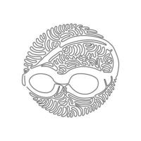 Single one line drawing glasses for swimming. Swim goggles. Professional swimming equipment. Beach object. Swirl curl circle background style. Continuous line draw design graphic vector illustration