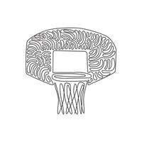 Continuous one line drawing basketball hoop, basketball basket. Net with round circle, equipment of sport gym. Sportive basket. Swirl curl style. Single line draw design vector graphic illustration