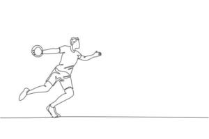 un dibujo de línea continua del ejercicio de una joven deportista para lanzar disco en el campo de tierra. juegos deportivos concepto de deporte olímpico. Ilustración gráfica de vector de diseño de dibujo de línea única dinámica