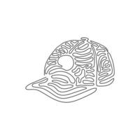 Continuous one line drawing Black Baseball Cap as a sports symbol. Unisex Outdoor Sport Baseball, Golf, Tennis, Uniform Cap Hat. Swirl curl style. Single line draw design vector graphic illustration