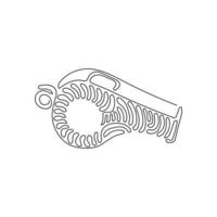 Single continuous line drawing whistle referee. Coach gym whistle. Sports sign play game, coach or trainer equipment. Swirl curl style concept. Dynamic one line draw graphic design vector illustration