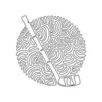 Single one line drawing ice hockey stick. Hockey puck stick, sport ice, game equipment, goal competition, leisure and activity. Swirl curl circle background style. Continuous line draw design vector