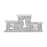 Single continuous line drawing winners podium with number. Pedestal or platform. Stage for awards ceremony event. Swirl curl style concept. Dynamic one line draw graphic design vector illustration