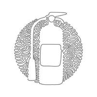 Single one line drawing red fire extinguisher protection with nozzle. Portable fire equipment from fire department set. Swirl curl circle background style. Continuous line draw design graphic vector