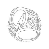 Continuous one line drawing open makeup powder puff box. Compact powder box sketch icon. Beauty and makeup sign symbols. Swirl curl circle background style. Single line draw design vector graphic