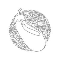 Single one line drawing fresh juicy fruit eggplant icon. Vegetable vector illustration. Healthy food single object. Swirl curl circle background style. Modern continuous line draw design graphic