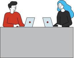 Girl and boy working on their laptops. vector
