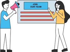 Boy and girl are advertising jobs. vector