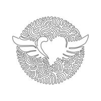 Single one line drawing heart with open wings holiday romantic decoration logo vector image. Swirl curl circle background style. Modern continuous line draw design graphic vector illustration