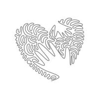 Single one line drawing hand touching heart, shape template. Hand touch heart logo for protect nature symbol. Swirl curl circle style. Modern continuous line draw design graphic vector illustration