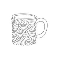 Continuous one line drawing coffee mug for latte, espresso, cappuccino. Hot coffee ready to drink for breakfast in the morning. Swirl curl style. Single line draw design vector graphic illustration