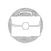 Single one line drawing Male office briefcase. Business symbol. Briefcase with lock icon. Handbag and suitcase. Swirl curl circle background style. Continuous line design graphic vector illustration