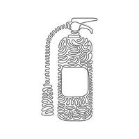 Continuous one line drawing red fire extinguisher protection with nozzle. Portable fire equipment from big fire department set. Swirl curl style. Single line draw design vector graphic illustration