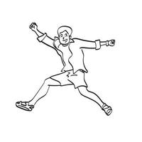 line art man with success jumping with happiness illustration vector hand drawn isolated on white background