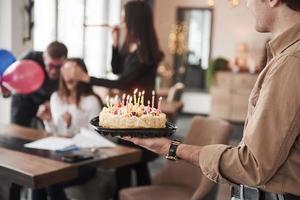 One of employees have birthday today. Friendly coworkers decides to make surprise for her photo