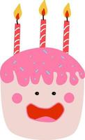 cute kawaii cake with candles isolated vector quirky character with face eyes cheeks and smile