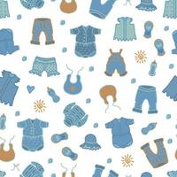 Baby seamless pattern in blue colors. Vector isolated cartoon illustration