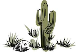 cactus con hierba y piedra en arenas del desierto vector aislado
