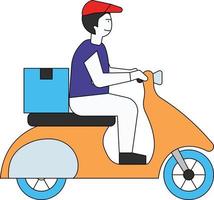 The boy is going to deliver the package on a scooter. vector