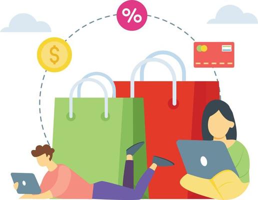 Boy and girl are shopping online.