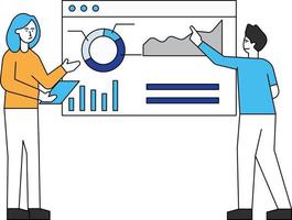 Boy and girl are working on a web page chart graph. vector