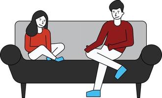 The couple is sitting on a sofa. vector