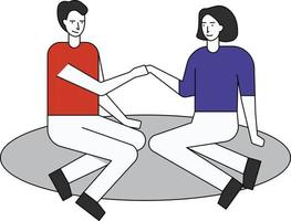 The couple is sitting on the mat. vector