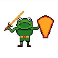 Frog warrior pixel art. Vector illustration.