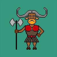 Cow warrior pixel. Vector illustration.