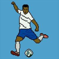 Soccer player kicking ball with pixel art. Vector illustration