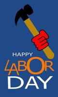 Labour Day Vector Poster, with  strong red fist on blue background. workers day poster.