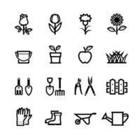 Flower and Gardening Tools Icons with White Background vector