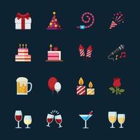 Party and Celebration Icons with Black Background