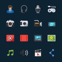 Multimedia and Entertainment Icons with Black Background vector