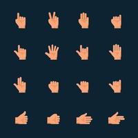 Hands and Hand Gestures Icons with Black Background vector