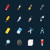 Stationery and Painting tools icons with Black Background