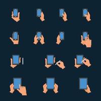 Hand Touching Screen Icons with Black Background vector