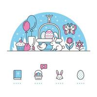 banner de pascua e iconos con fondo blanco vector