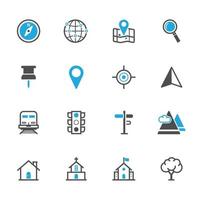 iconos de mapa e iconos de ubicación con fondo blanco