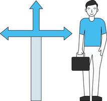 The boy is standing near the direction arrows. vector