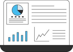 The graph chart appears on the laptop. vector