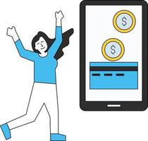 The girl is saving money online. vector