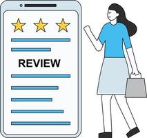 The girl is giving online reviews. vector